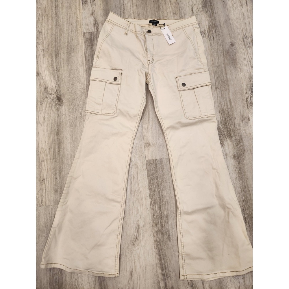 Nasty Gal Low Rise Kick‎ Flare Pocket Detail Jeans Ecru Cream Denim Pants 10 NWT